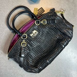 Coach Sophia Madison Gathered Black Gold Leather Satchel